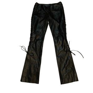 Bebe 100% Black Leather Tie Lace Side Detail Lined Pants 4